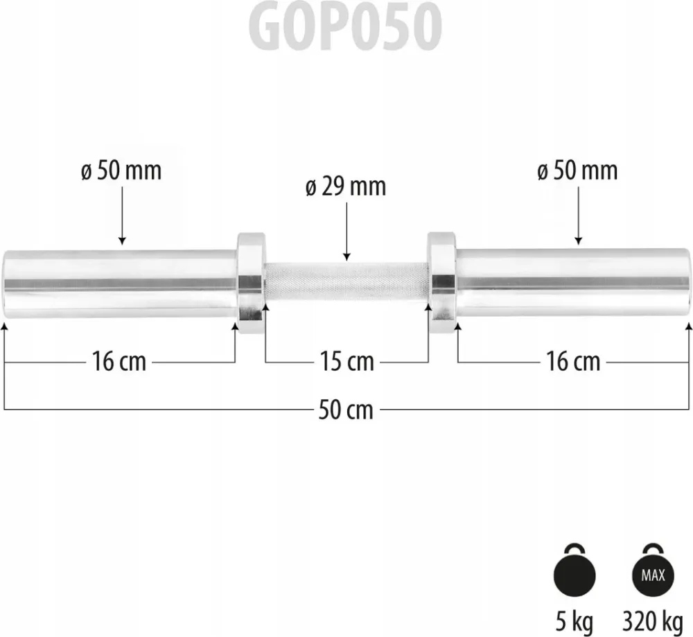 Vektstang Olympisk 5kg 50cm, Rett, 320kg Maks – HMS GOP050