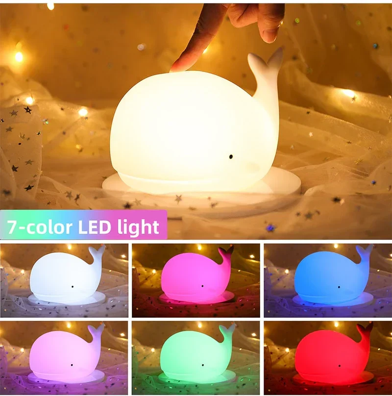 Søt hval-nattlampe med fargeveksling - GlowWhale