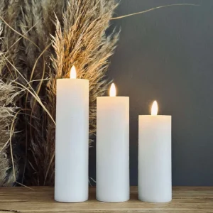 LED blokallys / Hvit – 3 stk Rustikk lys dia 5 cm