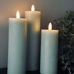 LED Blokklys / Mint – 3 stk Rustikk dia 5 cm