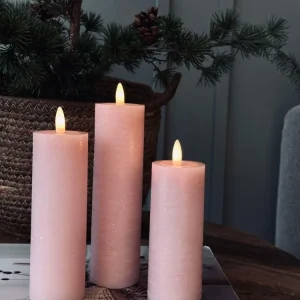 LED Blokklys / Rosa – 3 stk Rustikk dia 5 cm