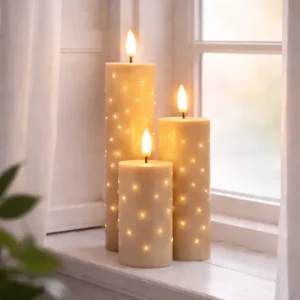 LED Blokklys TWINKLE beige - Sett med 3 lys.