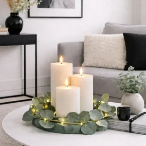 LED Bloklys / Hvit rustikk – 3 stk