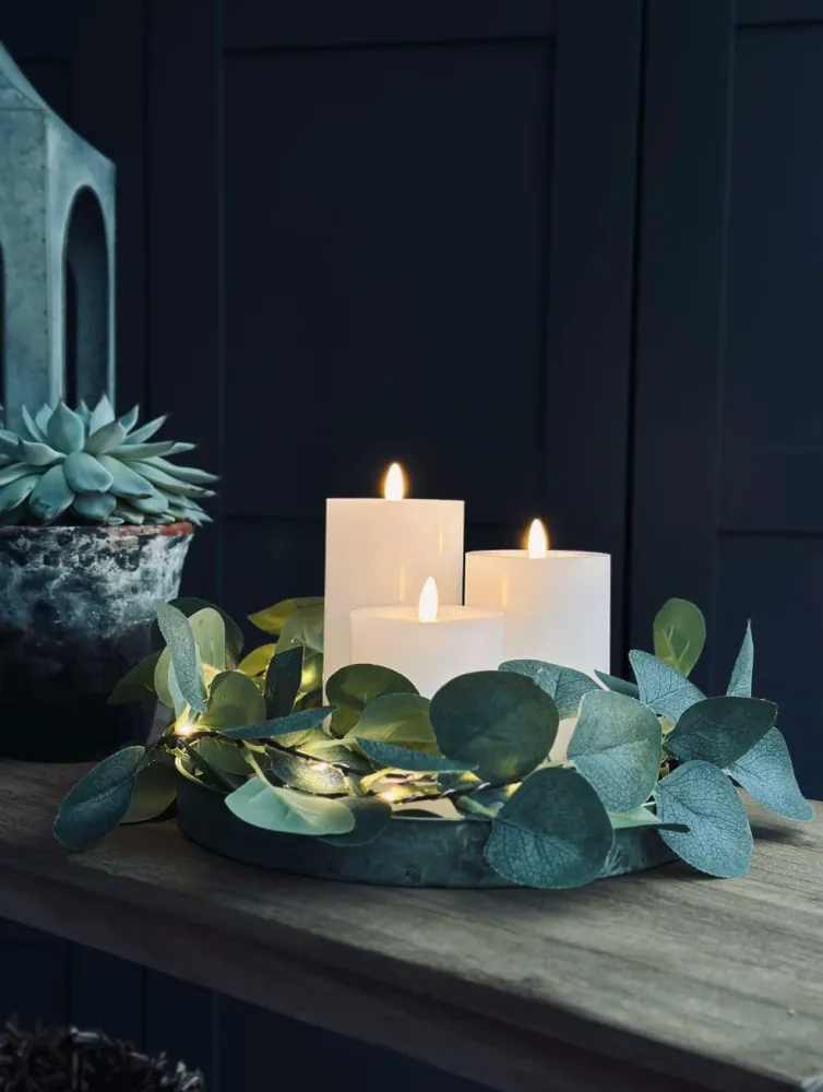 LED Bloklys / Hvit rustikk – 3 stk