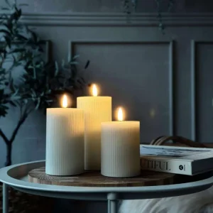 LED Bloklys Mint med riller - Sett med 3 stk