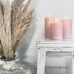 LED Bloklys Rosa - Sett med 3 lys inkl. fjernkontroll
