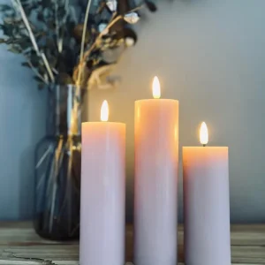 LED Bloklys / Rosa – 3 stk. Lys – Inkl. fjernkontroll