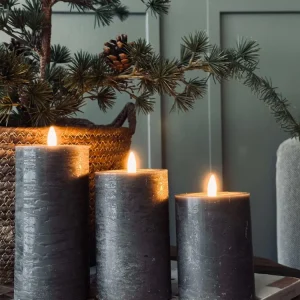 LED Bloklys / Grå – 3 stk Rustikk lys