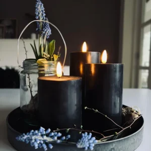 LED Bloklys / Svart 3 stk. Lys – Inkl. fjernkontroll