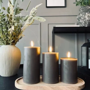 LED Bloklys / Taupe grå 3 stk. Lys – inkl. fjernkontroll