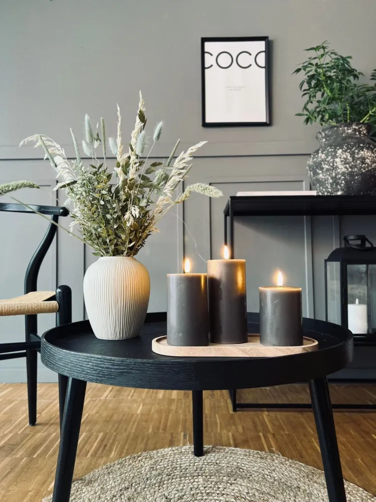 LED Bloklys / Taupe grå 3 stk. Lys – inkl. fjernkontroll