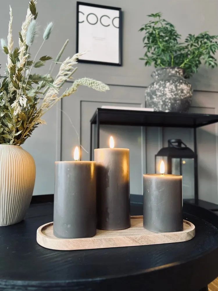 LED Bloklys / Taupe grå 3 stk. Lys – inkl. fjernkontroll