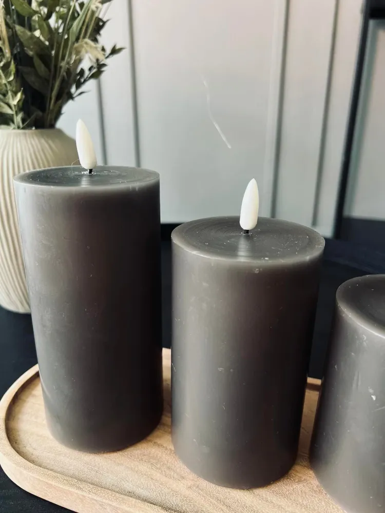 LED Bloklys / Taupe grå 3 stk. Lys – inkl. fjernkontroll