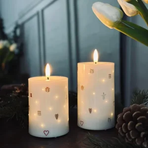 LED Bloklys TWINKLE CHRISTMAS - Sett med 2 stk.