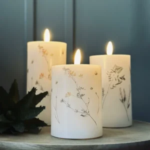 LED bloklys WILD FLORA – Sett m. 3 stk og fjernkontroll