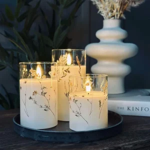 LED FLORA Cylinder – Sett med 3 stk og fjernkontroll