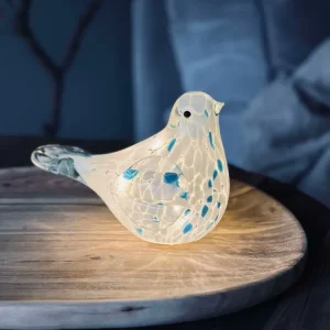 LED Fugl i munnblåst glass - Hvit