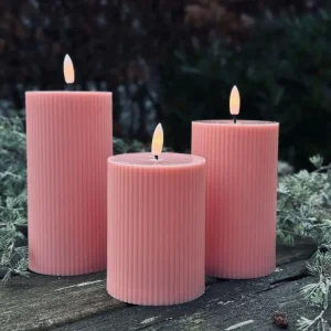 LED utendørs blokklys med riller - Sett med 3 stk - Rosa