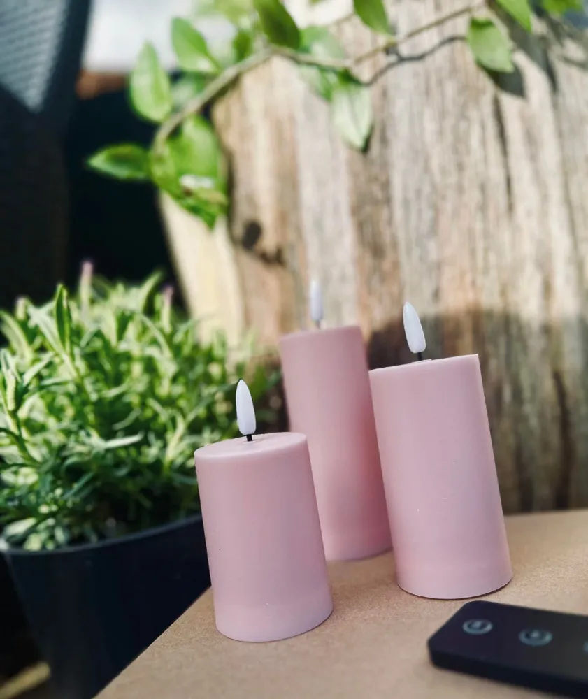 LED Utendørs Bloklys sett med 3 stk - Rosa nyanser