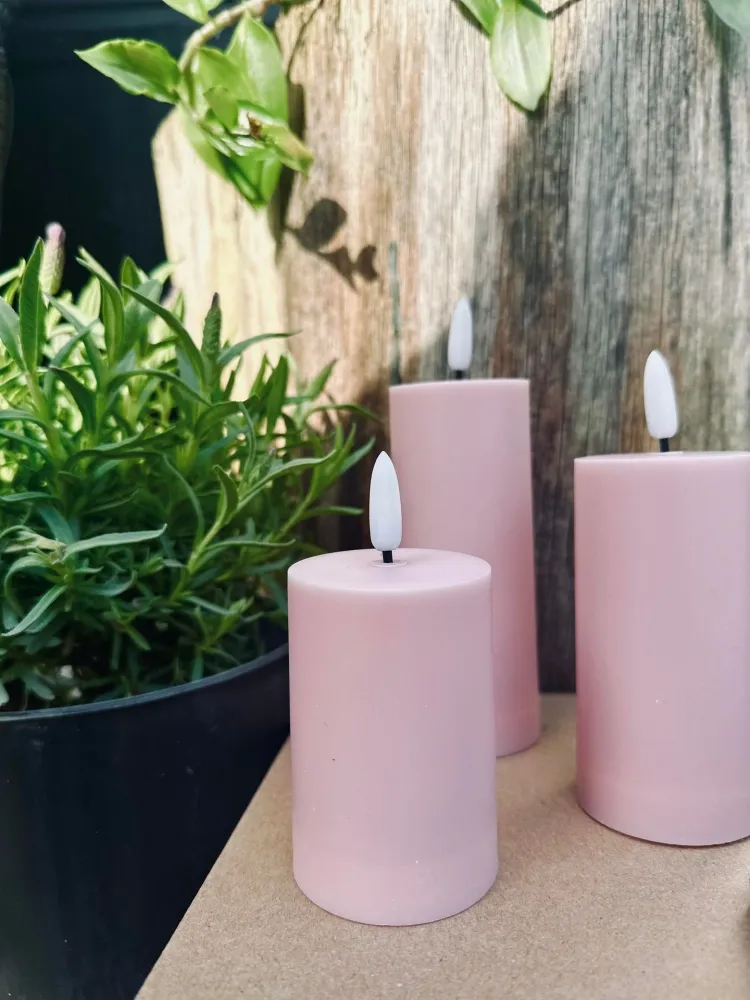 LED Utendørs Bloklys sett med 3 stk - Rosa nyanser