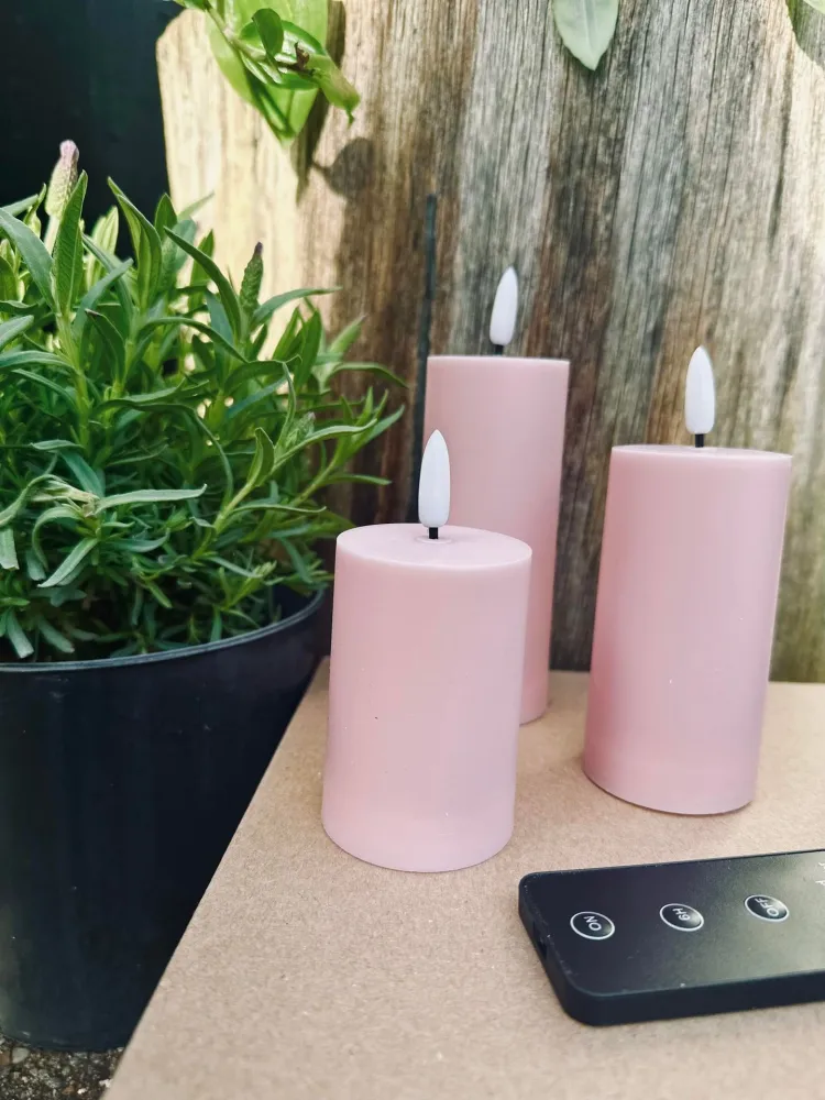 LED Utendørs Bloklys sett med 3 stk - Rosa nyanser