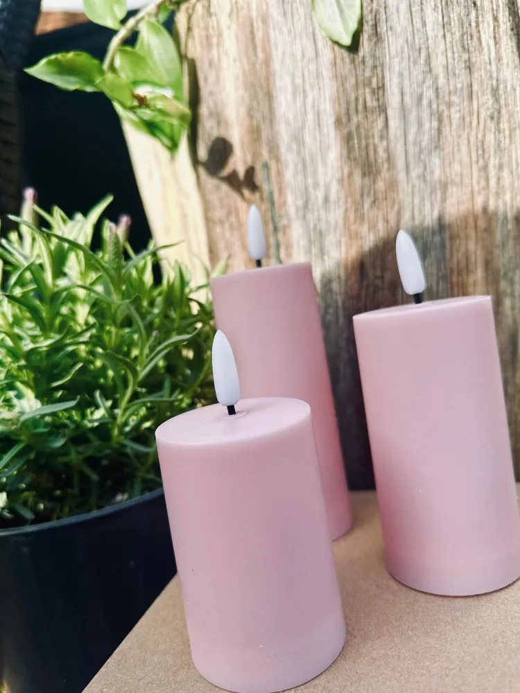 LED Utendørs Bloklys sett med 3 stk - Rosa nyanser