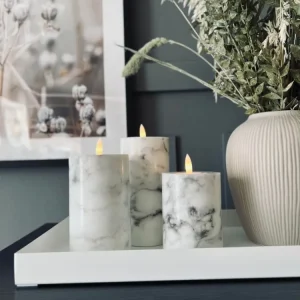 LED-bloklys Marmor - 3 stk med fjernkontroll