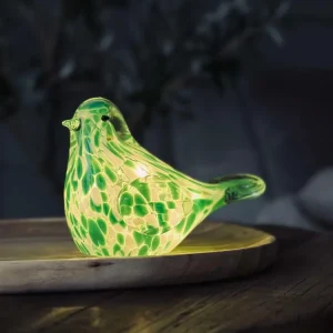 LED-fugl i munnblåst glass - Grønn