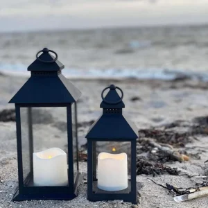 LED-lanterner med bloklys og timer - Sett med 2 stk