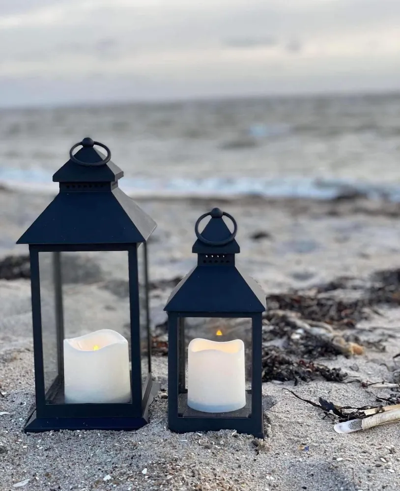 LED-lanterner med bloklys og timer - Sett med 2 stk