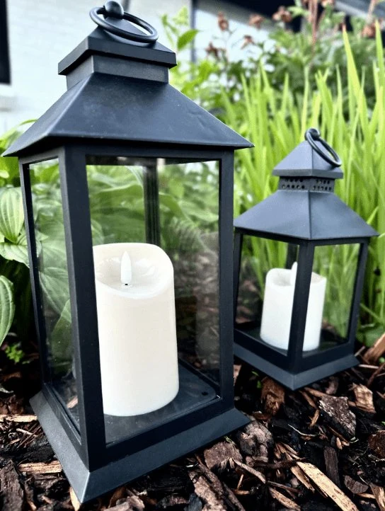LED-lanterner med bloklys og timer - Sett med 2 stk