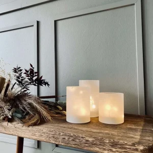 LED-lys i frostet glass - Sett med 3 lys + timerfunksjon