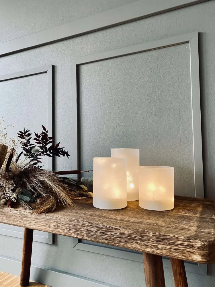 LED-lys i frostet glass - Sett med 3 lys + timerfunksjon
