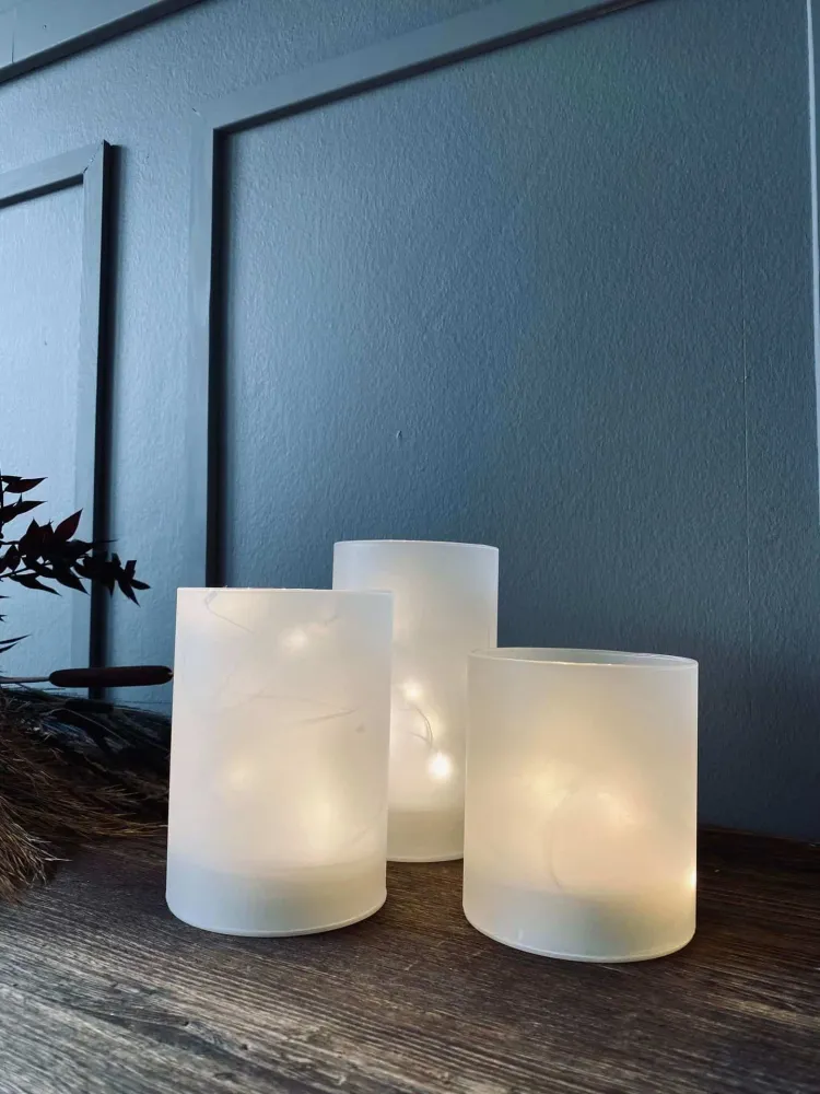 LED-lys i frostet glass - Sett med 3 lys + timerfunksjon