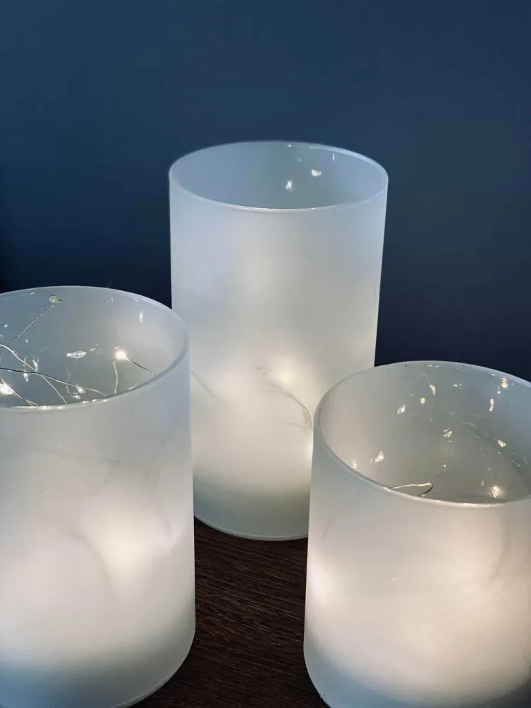 LED-lys i frostet glass - Sett med 3 lys + timerfunksjon