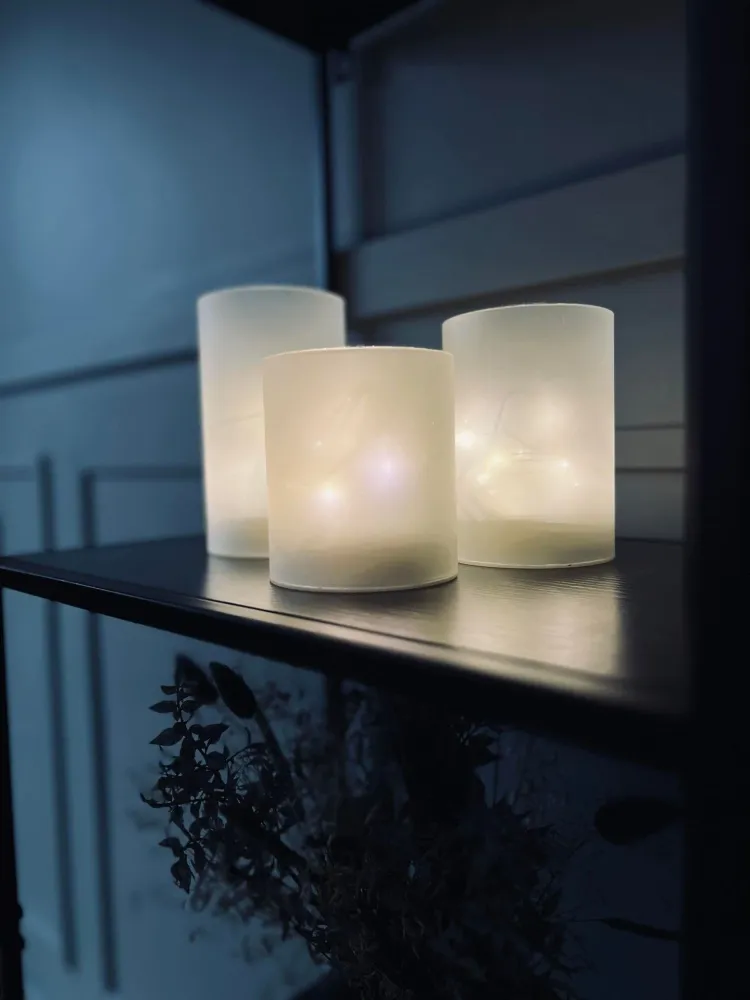 LED-lys i frostet glass - Sett med 3 lys + timerfunksjon