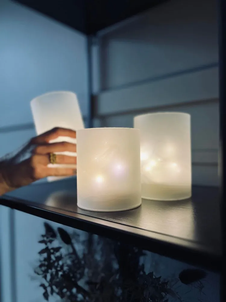 LED-lys i frostet glass - Sett med 3 lys + timerfunksjon