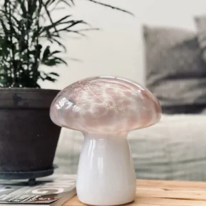 MUSHROOM lampe m. LED – rosa munnblåst glass