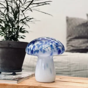 MUSHROOM lampe m. LED – Royal blue munnblåst glass