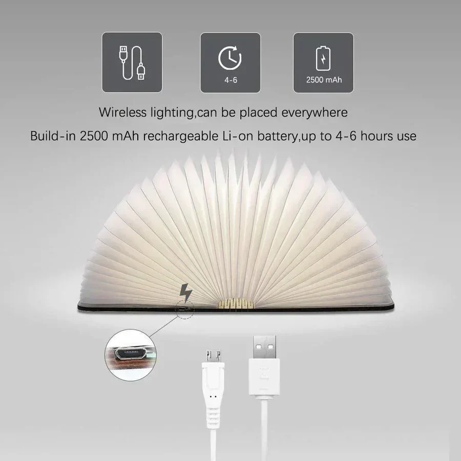 Sammenleggbar boklampe med varmt LED-lys - StoryGlow