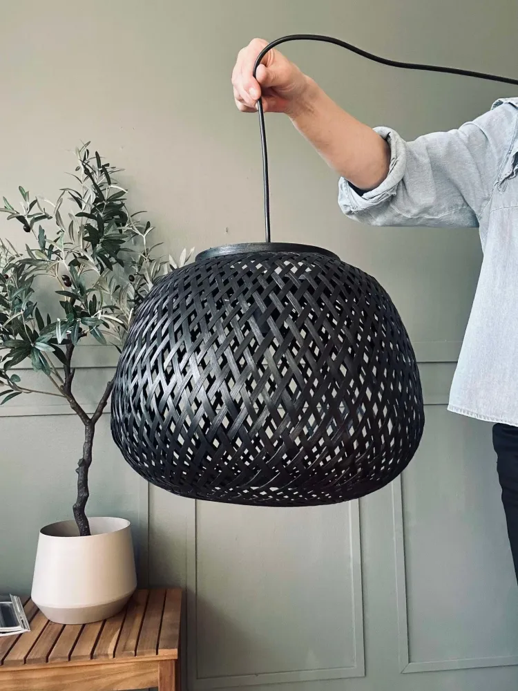 Taklampe bambus - Svart dia 33