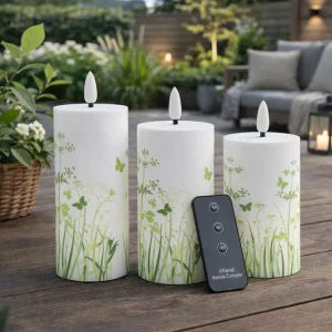 Utendørs bloklys Green Flower - Sett med 3 stk
