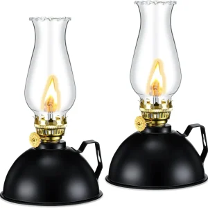 Vintage-stil glass- og metalloljelampe sett med 2 – Ardin