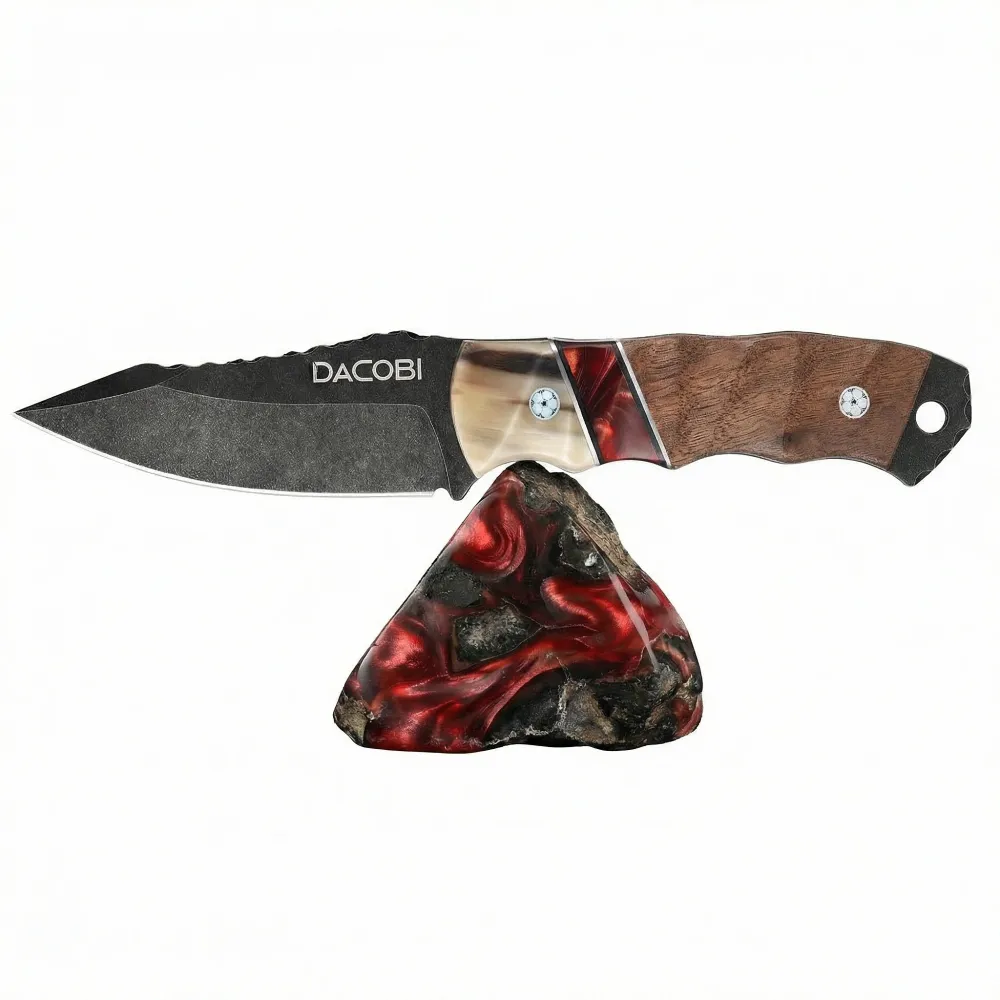 Grizzly - Bushcraft kniv, D2 stål, oksehorn og harpikshåndtak
