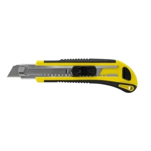 Kniv med sklisikre gummigrep, 18 mm blad, automatisk lås og magasin med lås og 2 blader