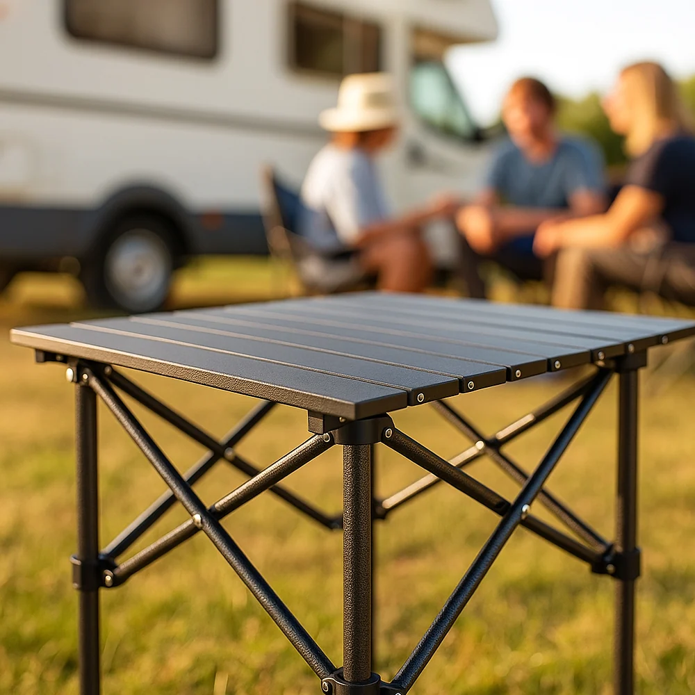 Sammenleggbart campingbord i karbonstål