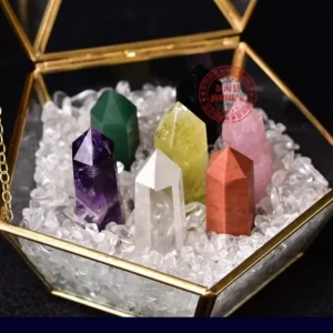 Large Crystal Glassbox med 7 TÅrnkrystall, 50 - 70mm