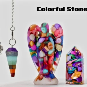 Nye 3 pcs Krystallsett ( Pendel, Engel , Tårnkrystall ) , Resin & Chakra Colorful Stones