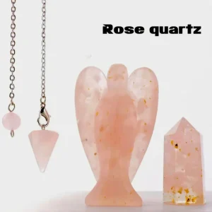 Nye 3 pcs Krystallsett ( Pendel, Engel , Tårnkrystall ) , Resin & Rose Quartz