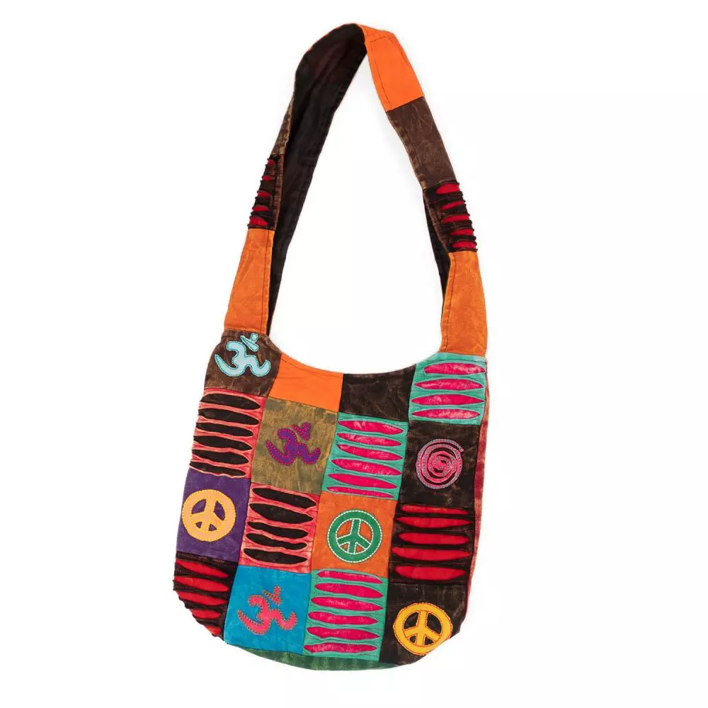 Patchwork hippie skulderveske - fargerik veske yoga og hverdag